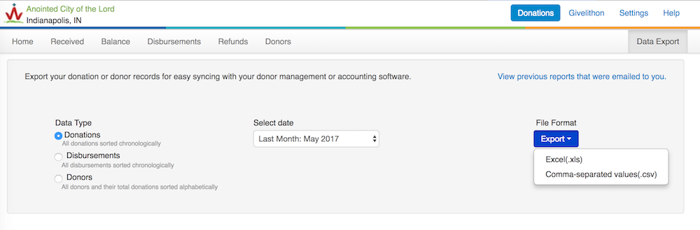 Export Your Donation Report